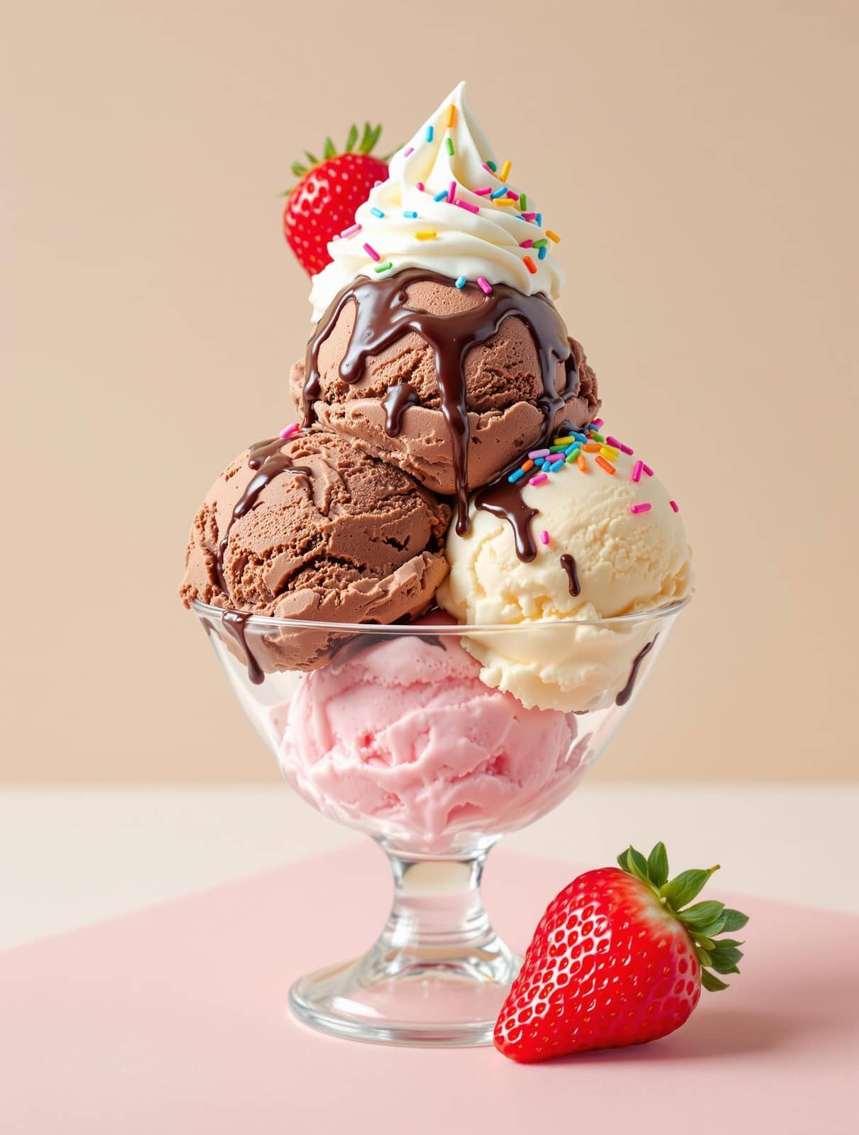 chocolate vanilla and strawberry ice cream