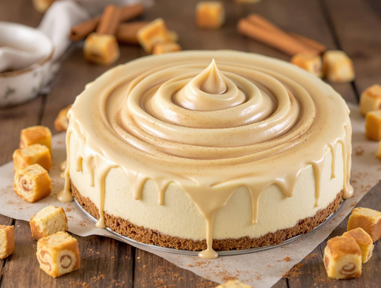 no bake cinnamon roll cheesecake​