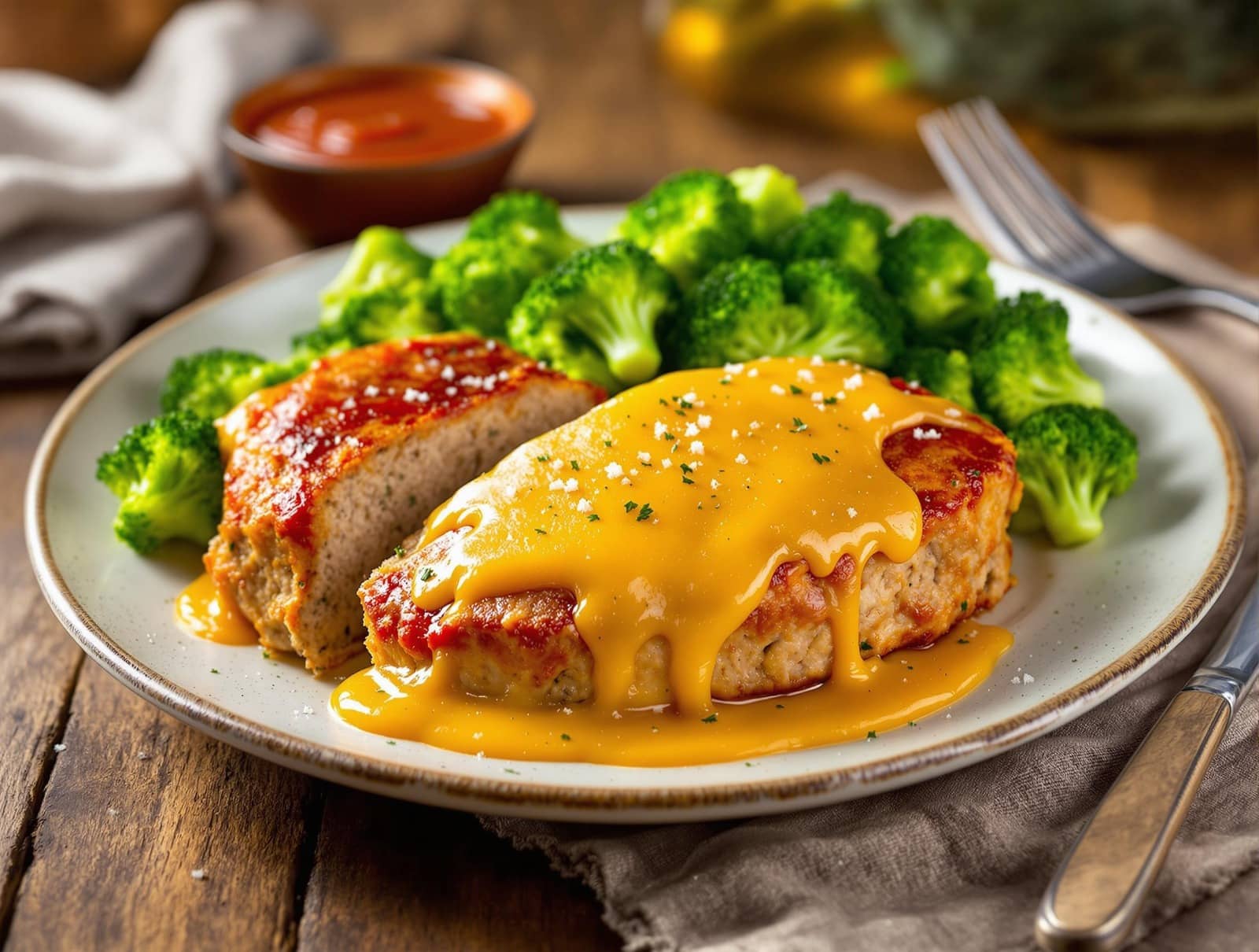 chicken meatloaf with broccoli and cheddar