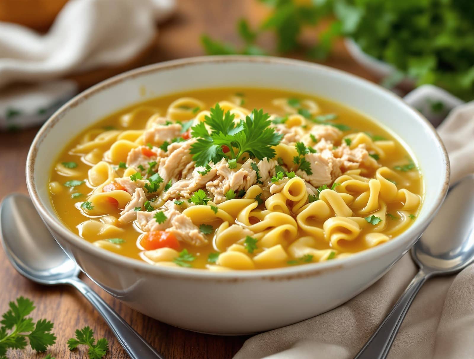 Crack chicken noodle soup with egg noodles